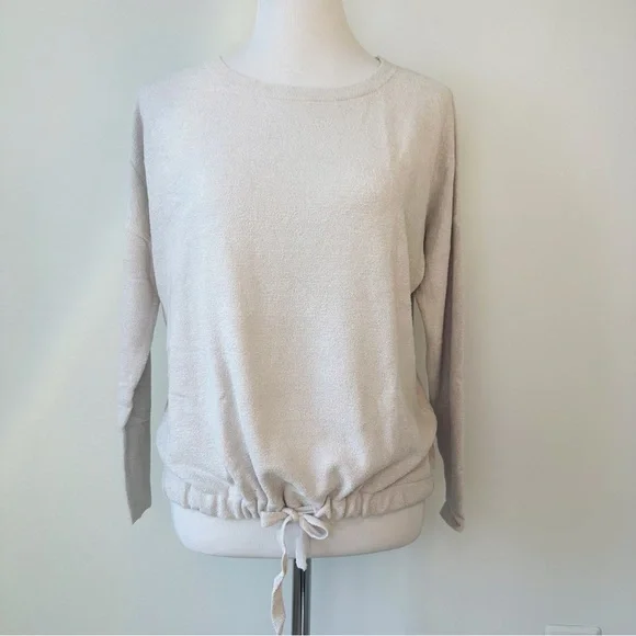 Barefoot Dreams Cozy Chic Ultralite Pullover Lounge Tie Hem Top in Stone, Small - Picture 1 of 16